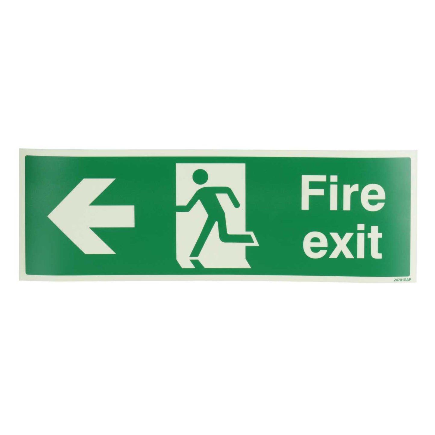 Industrial Signs 450mm x 150mm Fire Exit Arrow Left Self Adhesive Photoluminescent Sign