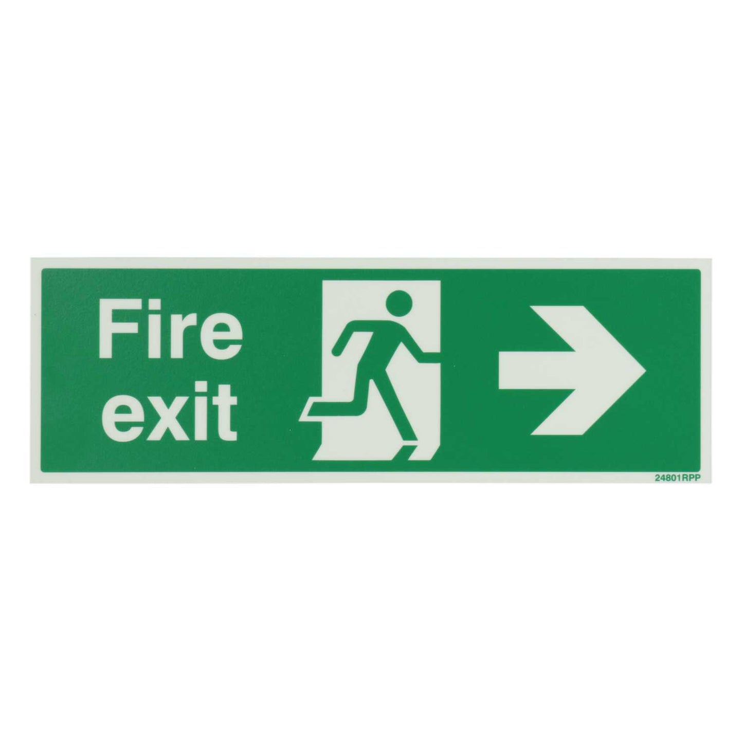 Industrial Signs 300mm x 100mm Fire Exit Arrow Right Rigid PVC Photoluminescent Sign
