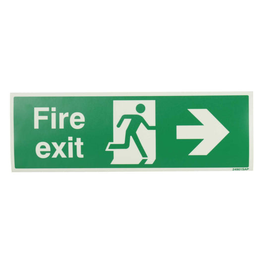 Industrial Signs 300mm x 100mm Fire Exit Arrow Right Self Adhesive Photoluminescent Sign