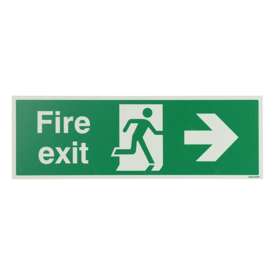 Industrial Signs 450mm x 150mm Fire Exit Arrow Right Rigid PVC Photoluminescent Sign