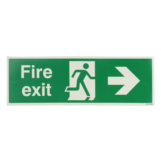 Industrial Signs 450mm x 150mm Fire Exit Arrow Right Self Adhesive Photoluminescent Sign