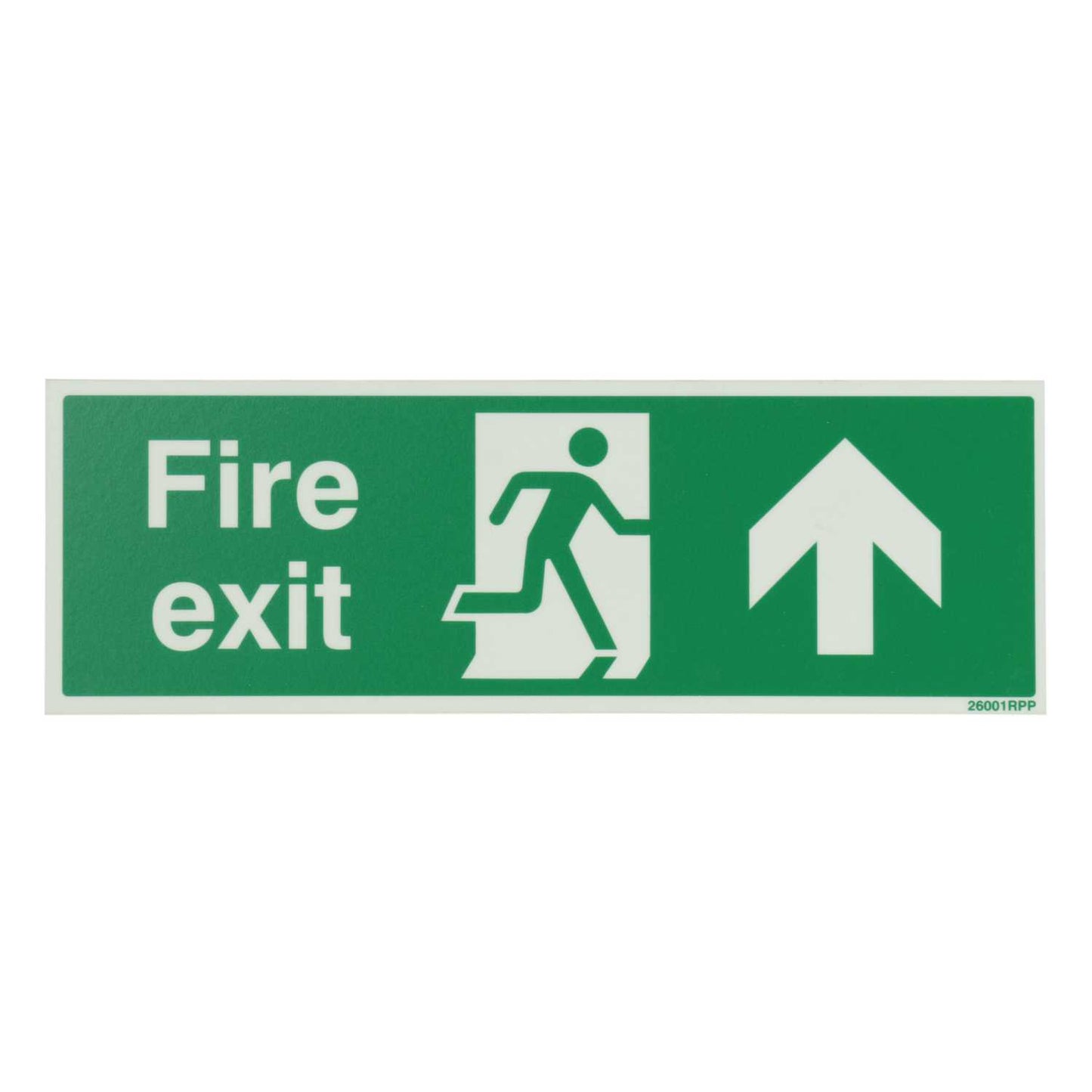 Industrial Signs 300mm x 100mm Fire Exit Arrow Up Rigid PVC Photoluminescent Sign