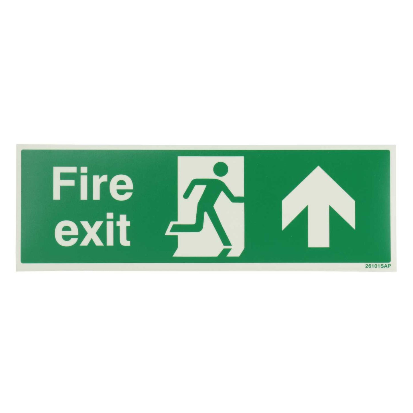 Industrial Signs 300mm x 100mm Fire Exit Arrow Up Self Adhesive Vinyl Photoluminescent Sign