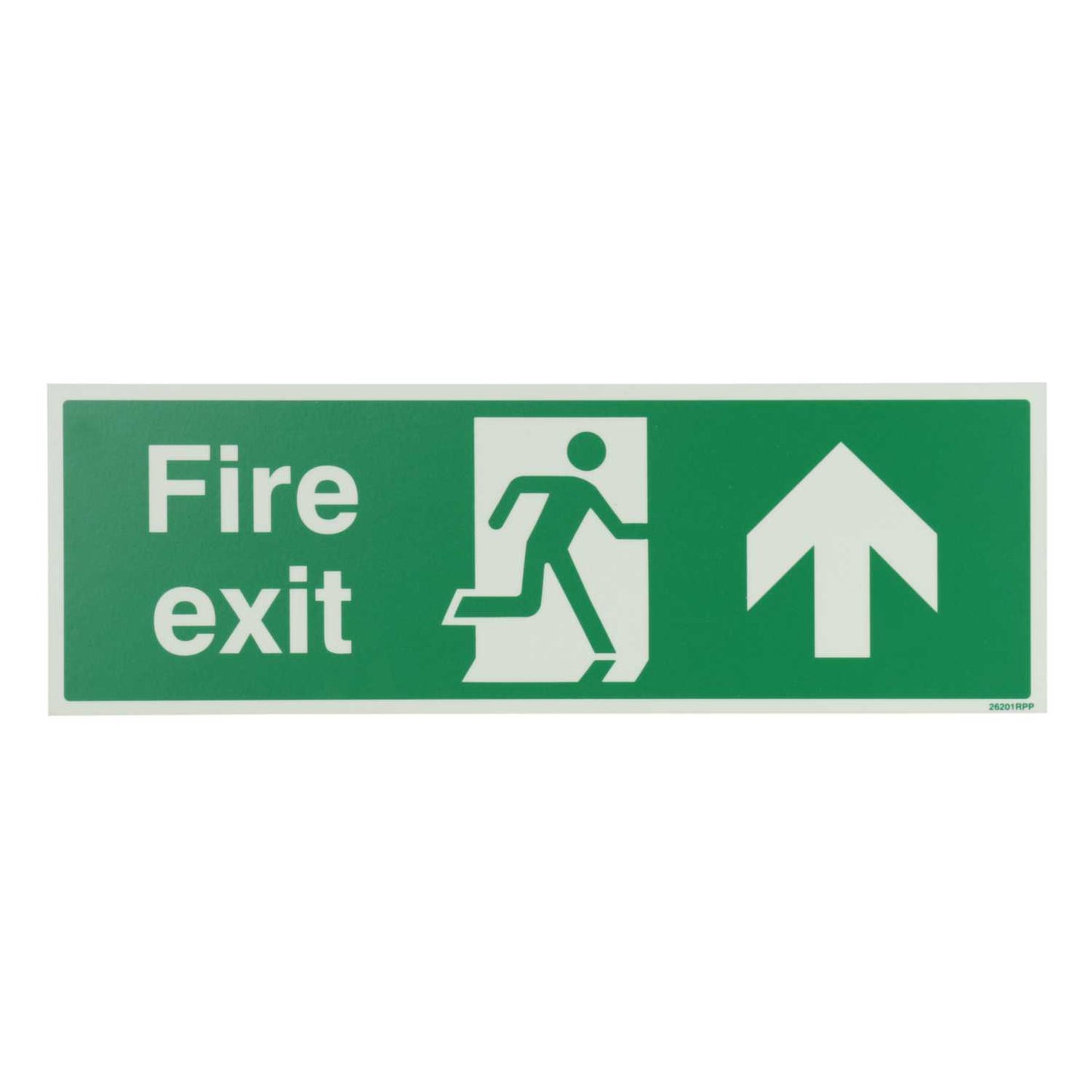 Industrial Signs 450mm x 150mm Fire Exit Arrow Up Rigid PVC Photoluminescent Sign