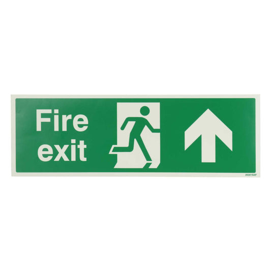 Industrial Signs 450mm x 150mm Fire Exit Arrow Up Self Adhesive Vinyl Photoluminescent Sign