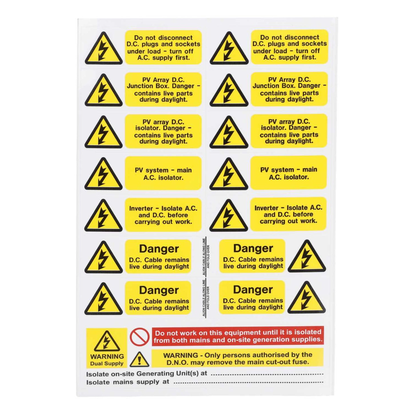Industrial Signs Solar PV Array Self Adhesive Vinyl Label Set (Pack of 5)