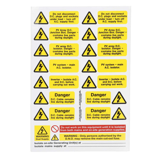 Industrial Signs Solar PV Array Self Adhesive Vinyl Label Set
