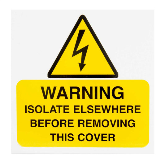 Industrial Signs 75mm x 75mm Warning Isolate Elsewhere Label (Pack of 10)