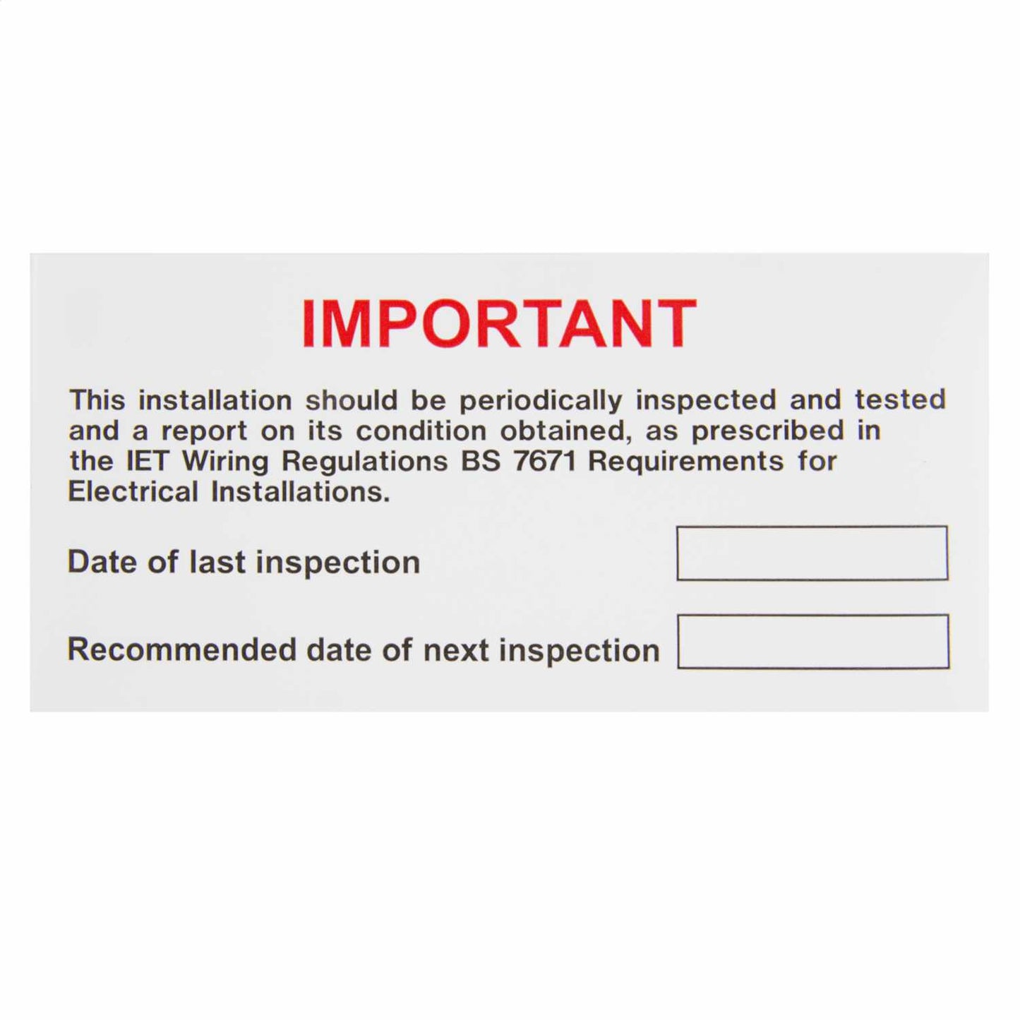 Industrial Signs 130mm x 60mm Periodic Inspection and Testing Label (Pack of 10)