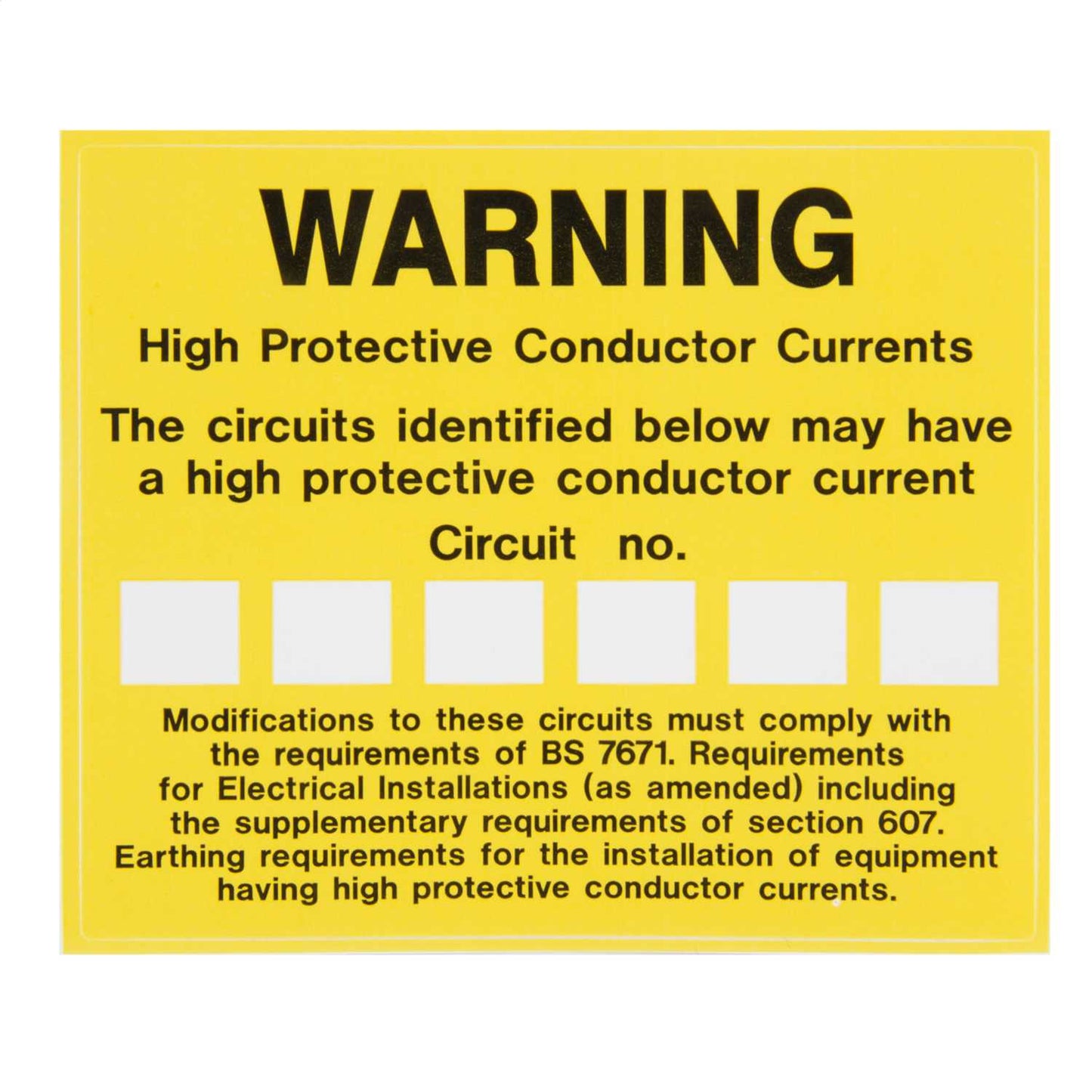 Industrial Signs 75mm x 65mm Warning High Protective Conductor Current (Pack of 10)