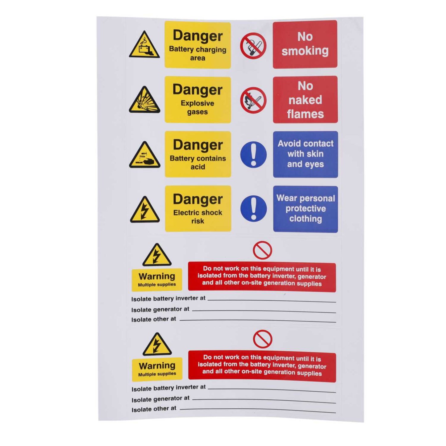 Industrial Signs Battery Solar Labels (5 sheets of 3 labels)
