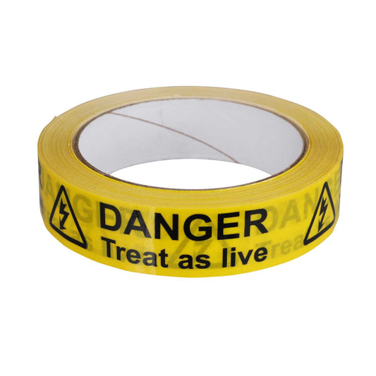 Industrial Signs 25mm x 33m Danger Treat as Live Warning Tape