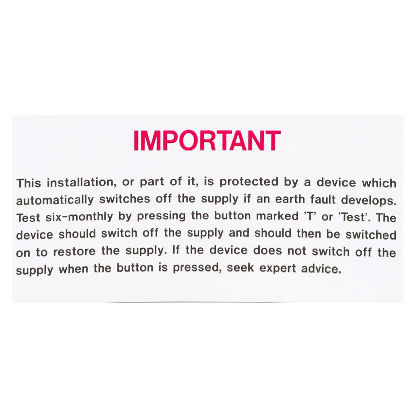 Industrial Signs 130mm x 60mm Residual Current Device Testing Label (Pack of 10)