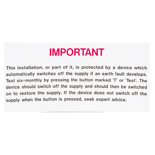 Industrial Signs 130mm x 60mm Residual Current Device Testing Label (Pack of 10)