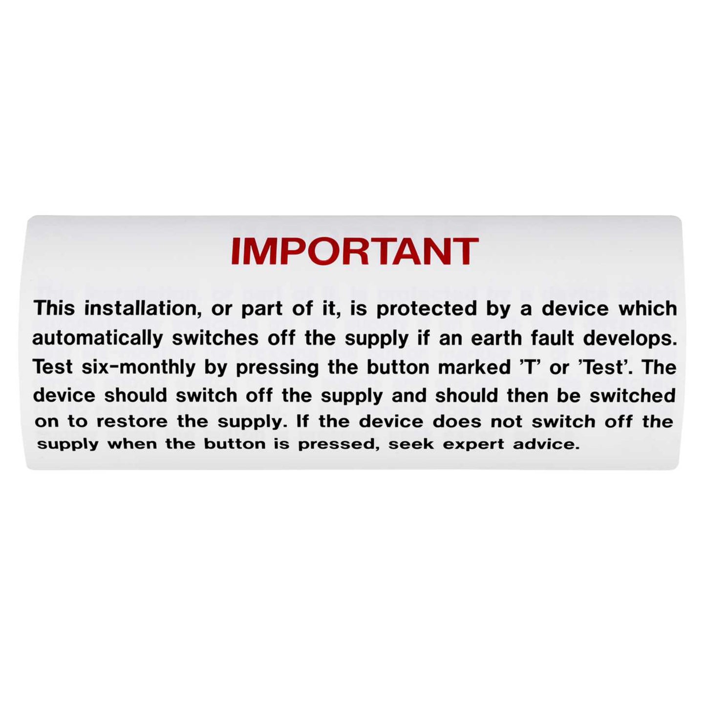Industrial Signs 130mm x 60mm Important RCD Testing Label (Roll of 100)