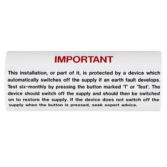 Industrial Signs 130mm x 60mm Important RCD Testing Label (Roll of 100)