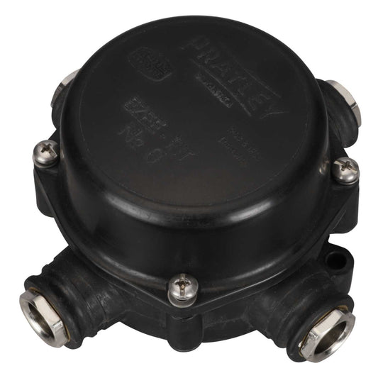 Pratley Ezee-Fit 20mm Size 0 Plastic Atex 4 Way Junction Box Black IP68
