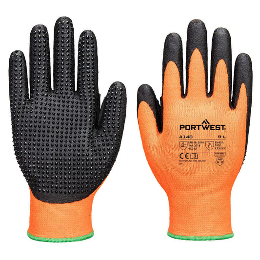 Grip 13 Nitrile High Dotted Glove, L, R, Orange/Black