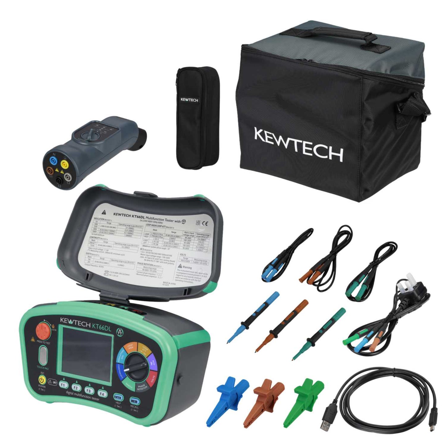 Kewtech KT66DL Multifunction Installation Tester with Keweva EV Charging Test Adapter
