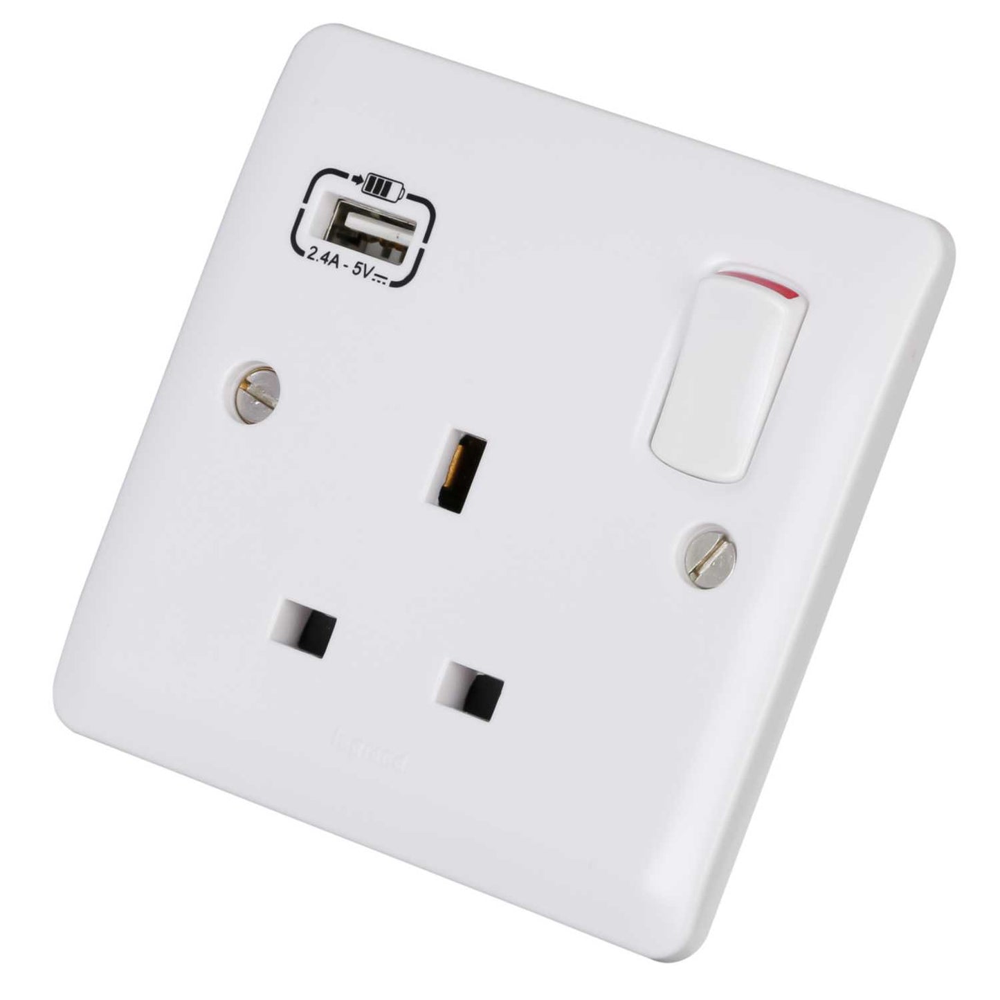 Legrand 13A 1 Gang Switched Socket with USB Outlet White