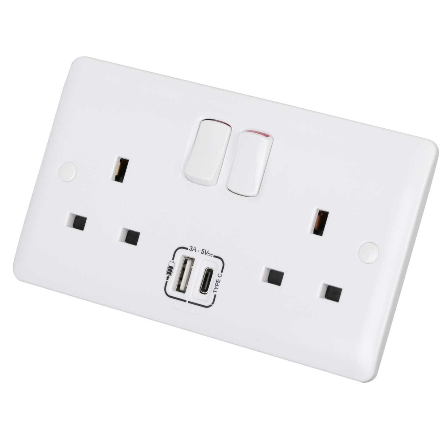 Legrand 13A 2 Gang Switched Socket with Twin USB Outlets White