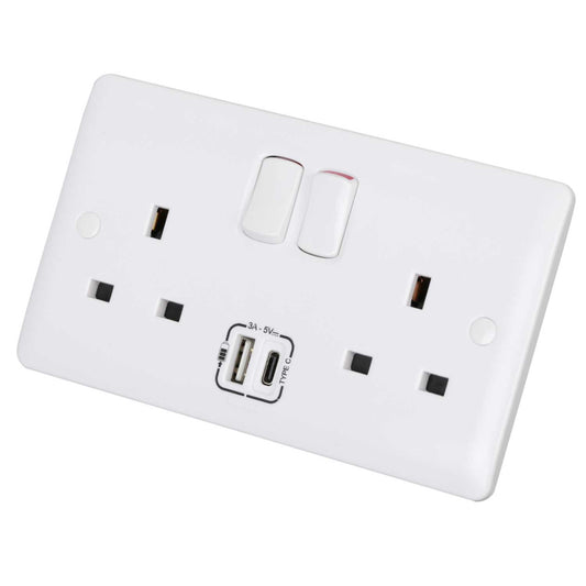 Legrand 13A 2 Gang Switched Socket with Twin USB Outlets White
