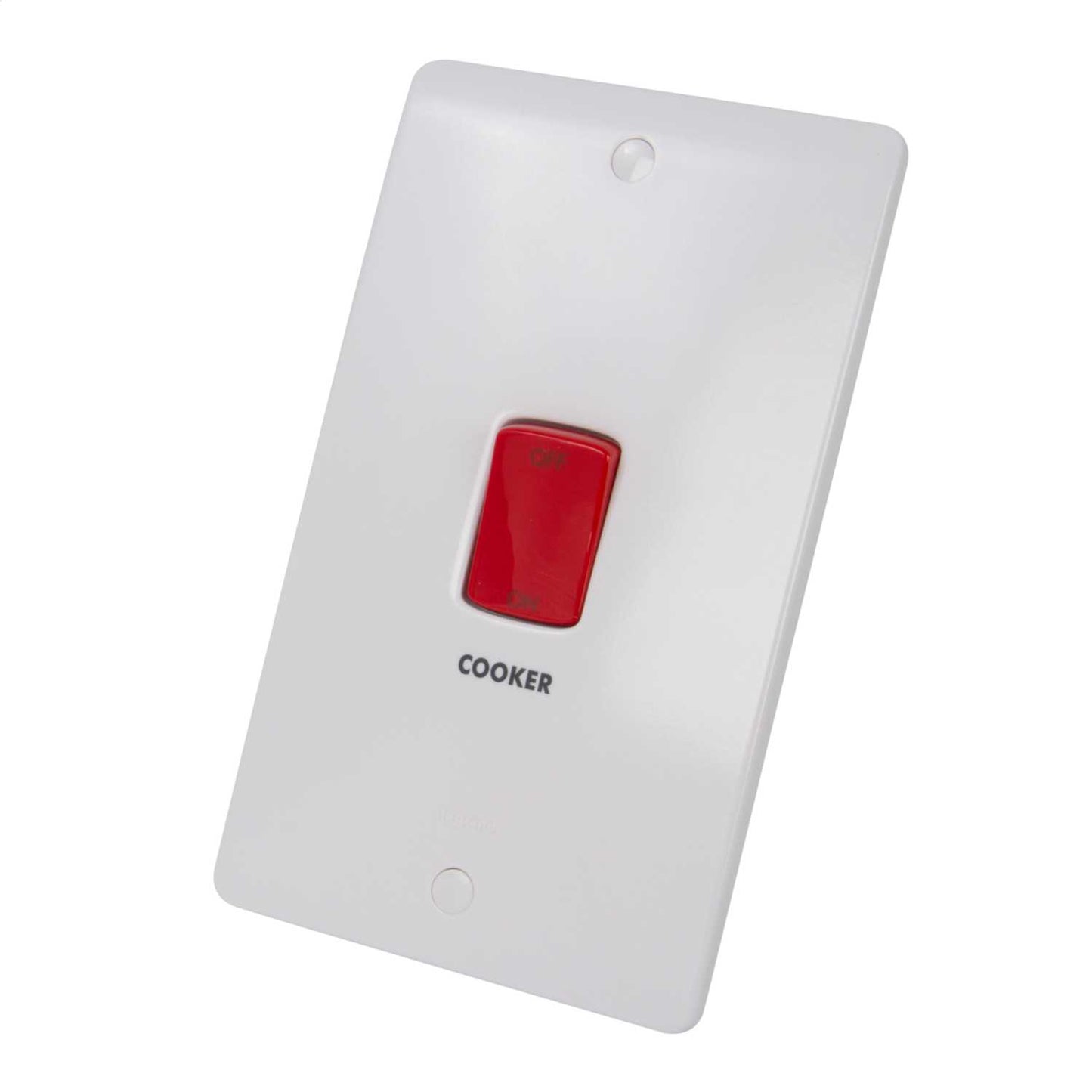 Legrand 45A DP 2 Gang Vertical Switch Red Rocker marked Cooker White