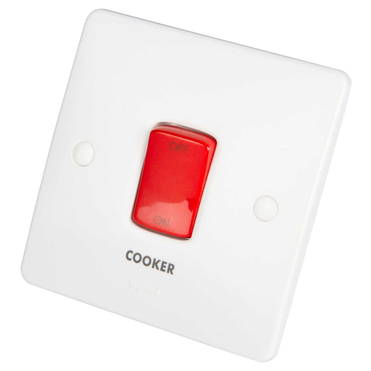 Legrand 45A DP 1 Gang Switch Red Rocker marked Cooker White
