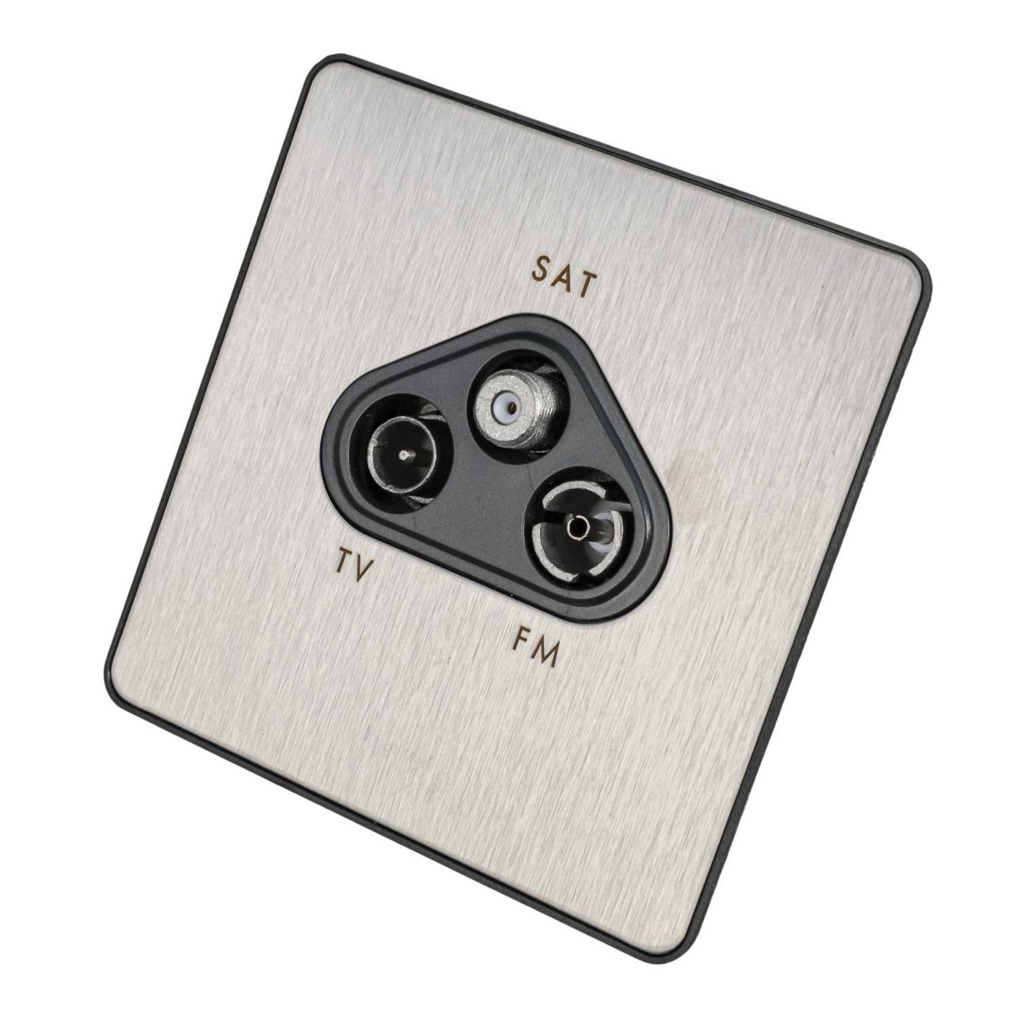 Legrand 1 Gang Triplex TV FM SAT Screened Socket Black Insert Brushed Stainless Steel
