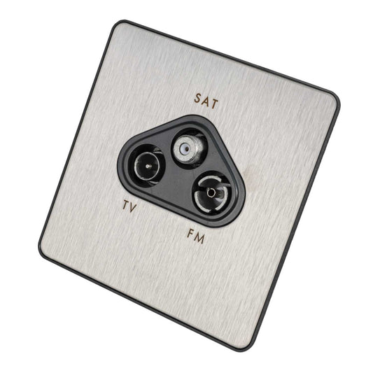 Legrand 1 Gang Triplex TV FM SAT Screened Socket Black Insert Brushed Stainless Steel