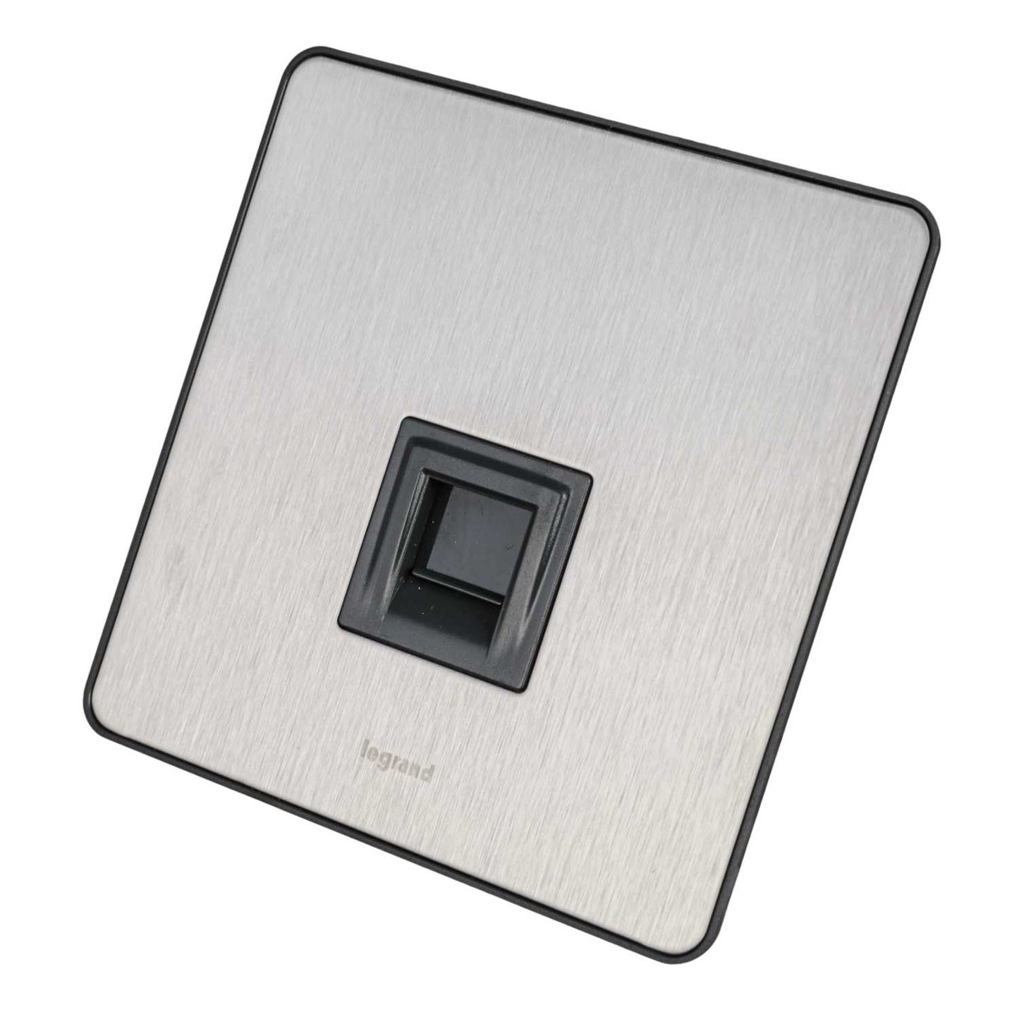 Legrand 1 Gang Screwless RJ45 Data Socket Black Insert Brushed Stainless Steel