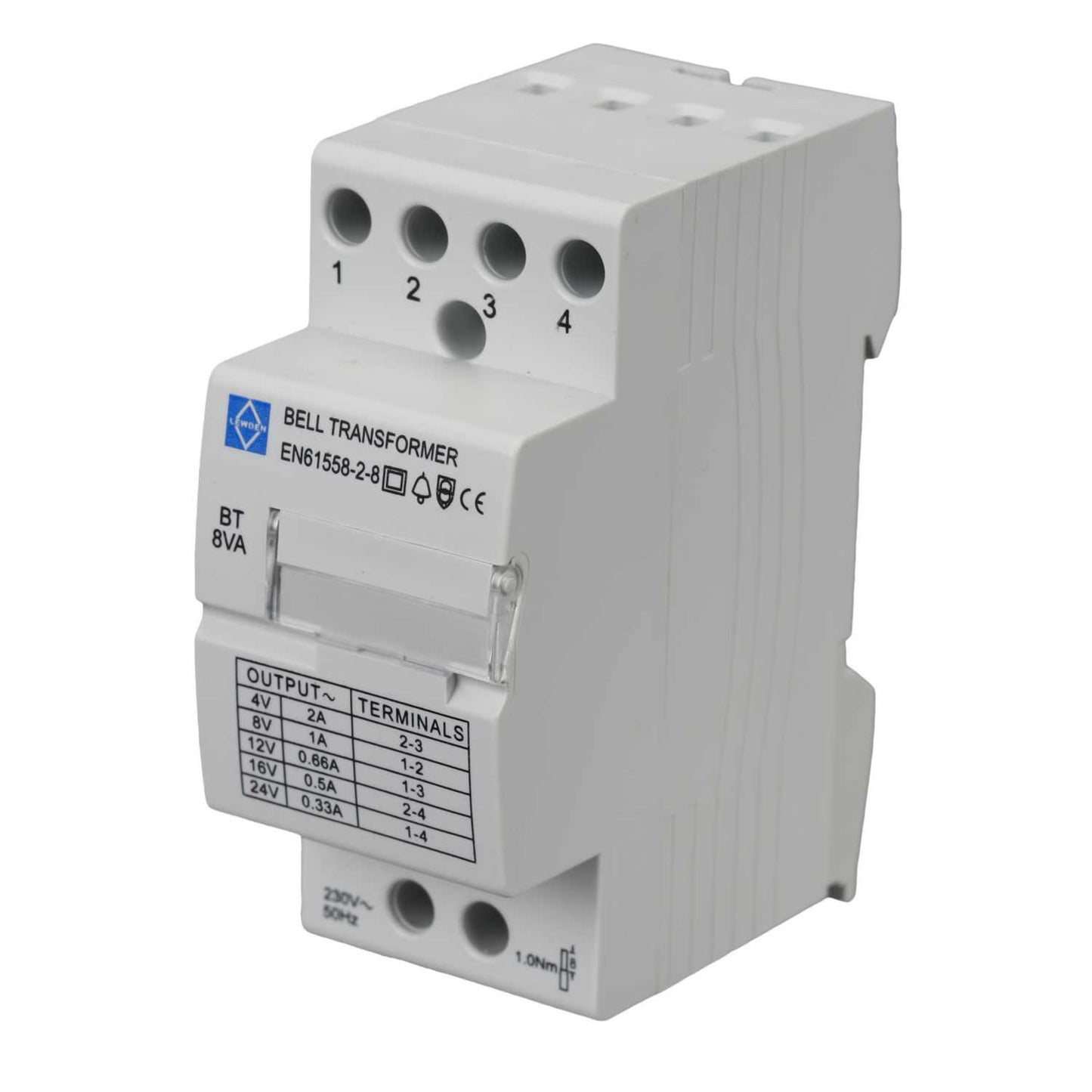 Lewden 230V Bell Transformer 8V/1A 2 Module