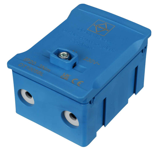 Lewden 100A 5 Way Single Pole Terminal Block Blue