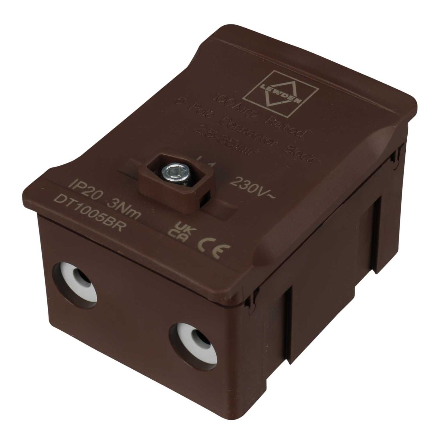 Lewden 100A 5 Way Single Pole Terminal Block Brown