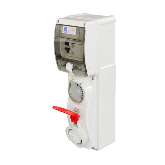 Lewden 16A 3P+N+E 415V Interlocked Switched RCD Protected Socket IP44