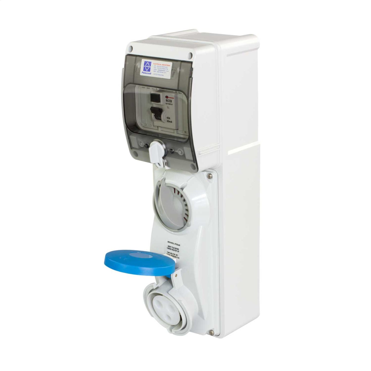 Lewden 32A 2P+E 230V Interlocked Switched RCD Protected Socket IP44