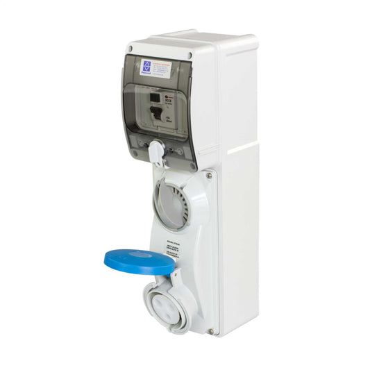 Lewden 32A 2P+E 230V Interlocked Switched RCD Protected Socket IP44