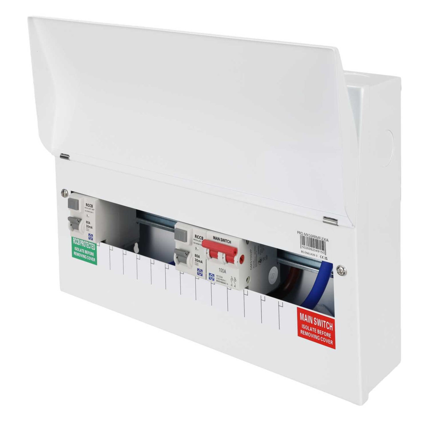 Lewden 10 + 1 Way Flexible High Integrity Dual 80A Type A RCD Metal Clad Consumer Unit