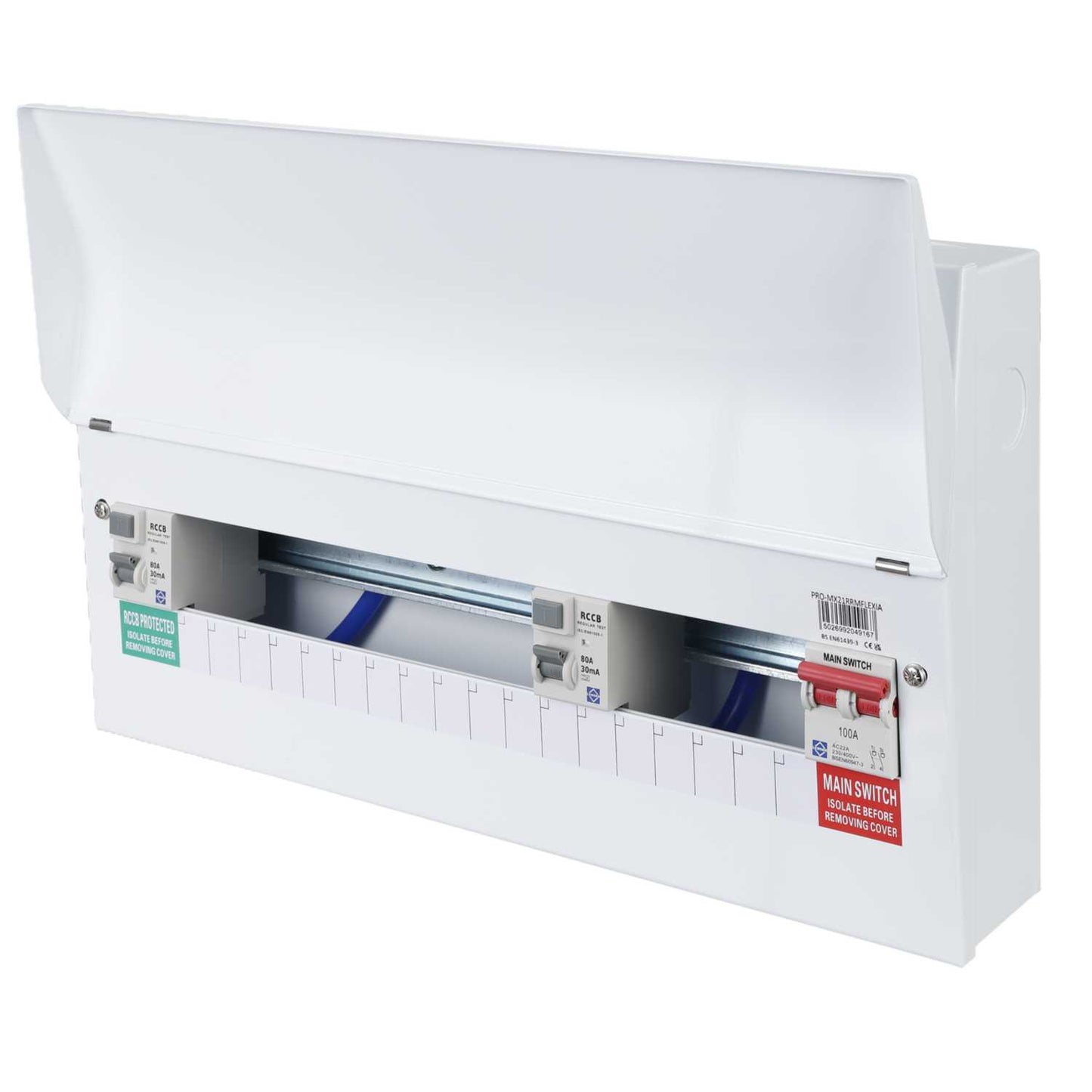 Lewden 15 + 1 Way Flexible High Integrity Dual 80A Type A RCD Metal Clad Consumer Unit
