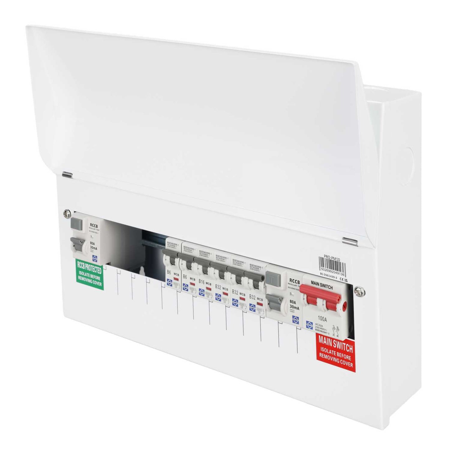 Lewden 10 + 1 Way Flexible Dual 80A Type A RCD Metal Clad Consumer Unit with 6 x MCBs