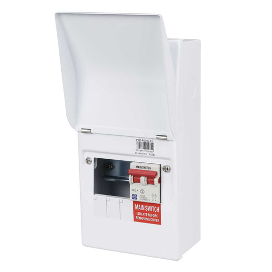 Lewden 3 Way 100A Isolator Incomer Metal Clad Consumer Unit with Round Knockouts