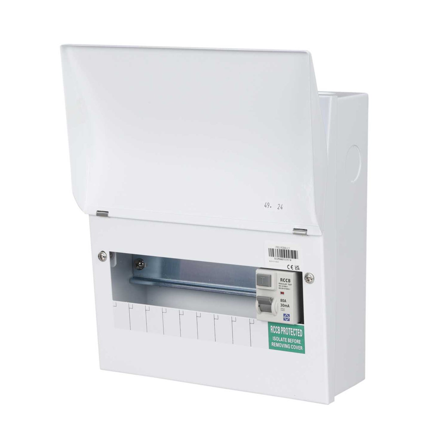 Lewden 9 Way 80A 30mA Type A RCD Incomer Metal Clad Consumer Unit with Round KOs