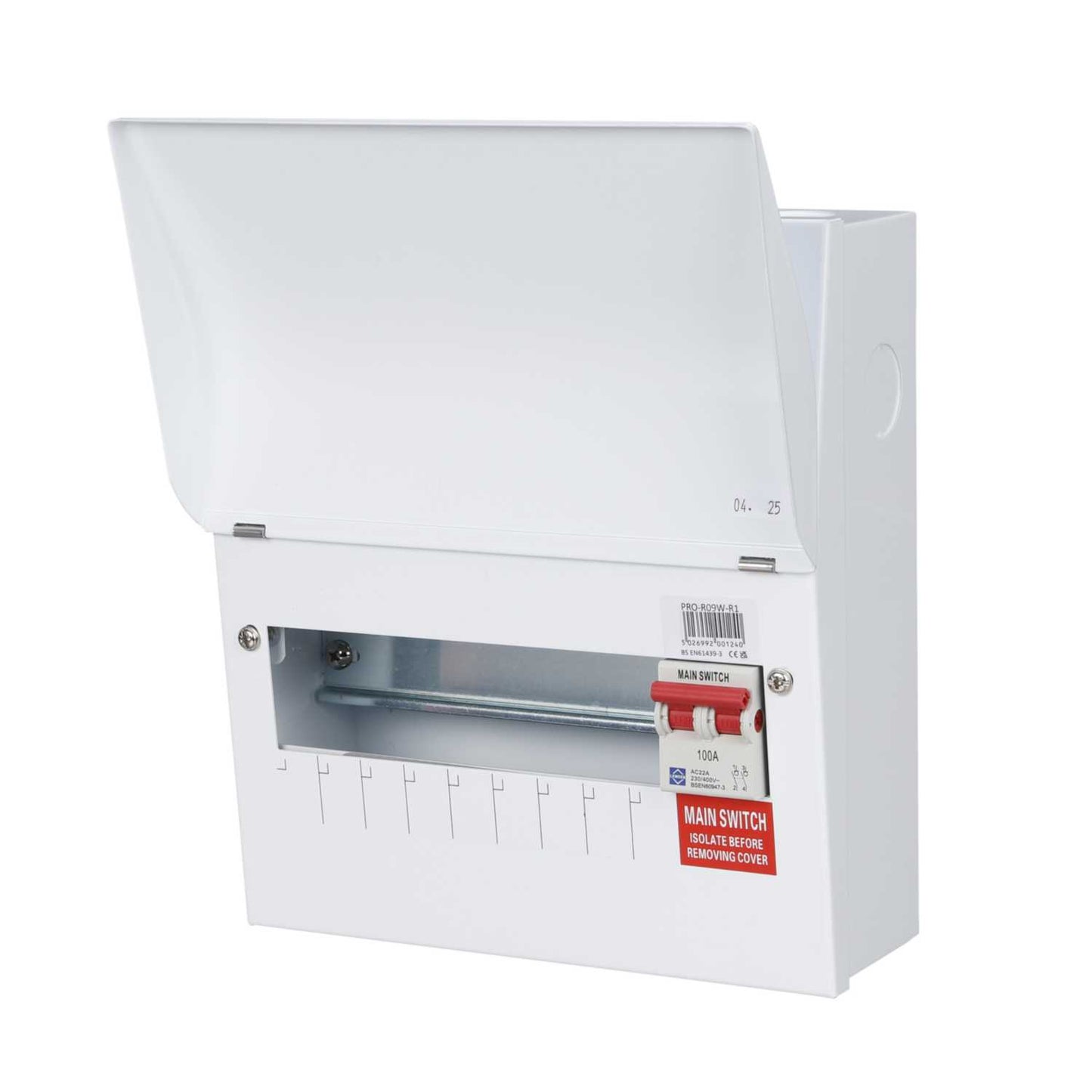 Lewden 9 Way 100A Isolator Incomer Metal Clad Consumer Unit with Round Knockouts