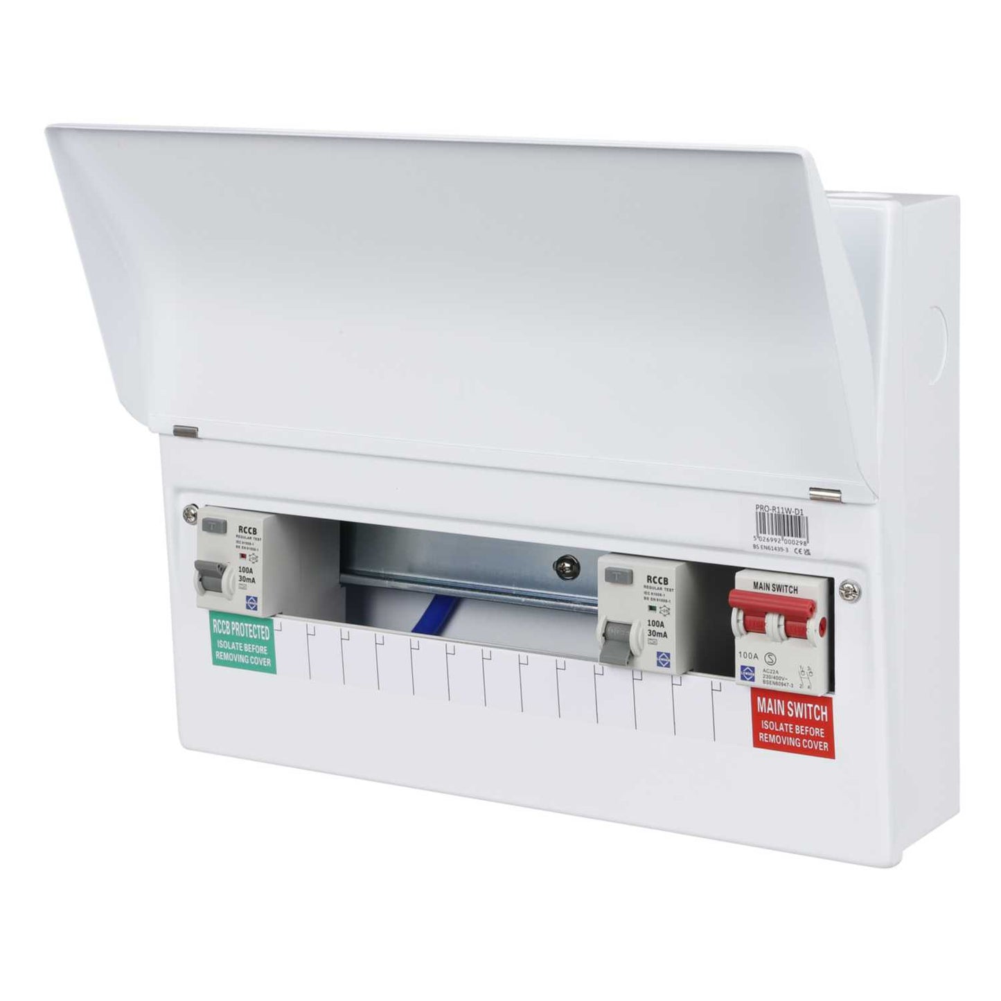 Lewden 11 Way Dual 100A RCD High Integrity Metal Clad Consumer Unit with Round KOs