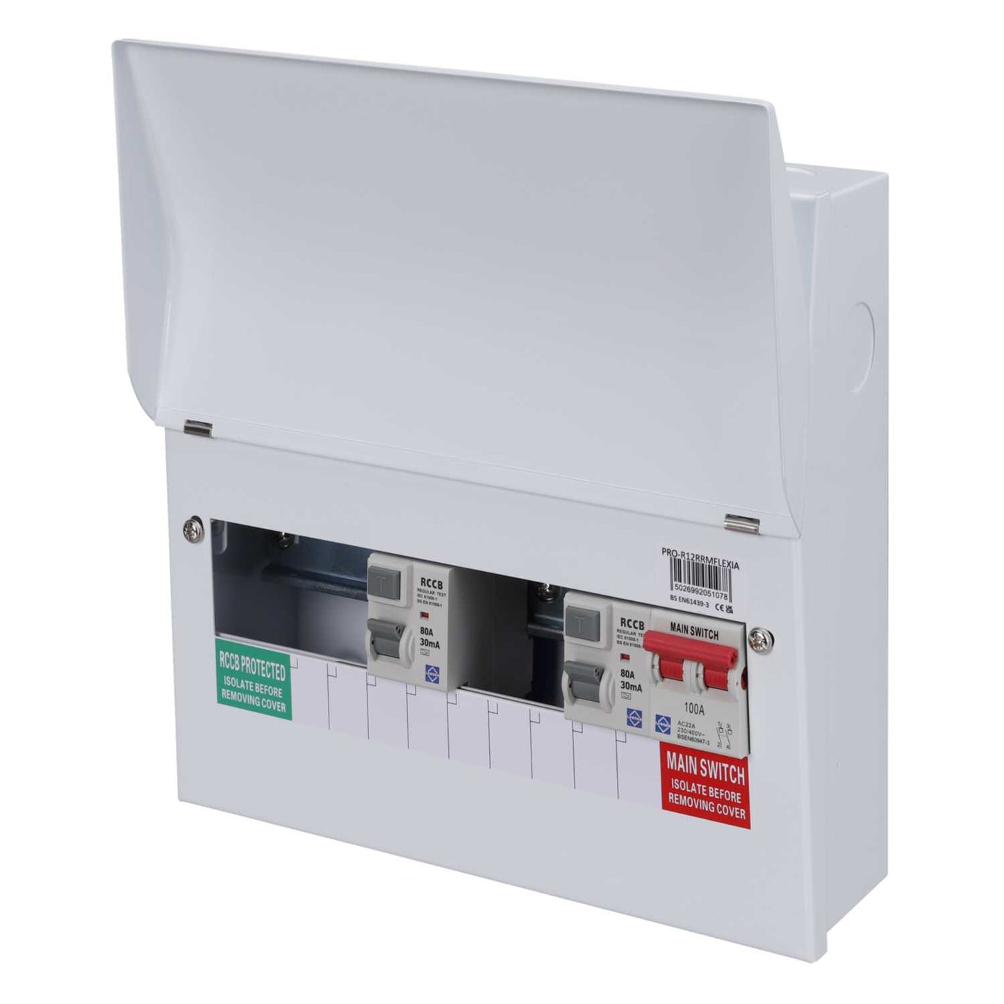 Lewden 6 + 1 Way Dual 80A 30mA Type A RCD Incomer Metal Clad Consumer Unit