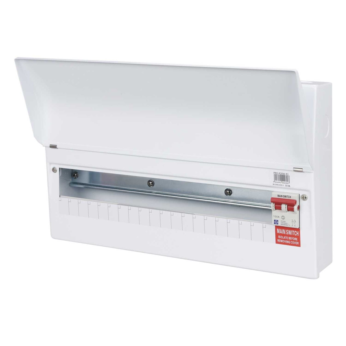 Lewden 20 Way 100A Isolator Incomer Metal Clad Consumer Unit with Round Knockouts