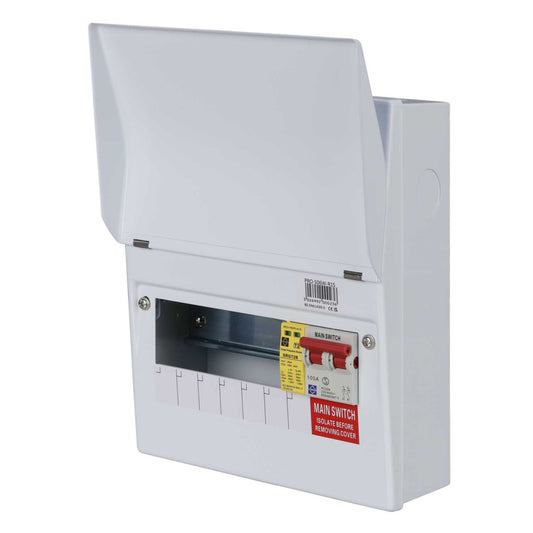 Lewden 6 Way 100A Isolator Incomer Metal Clad Consumer Unit with Type 2 SPD Square KOs