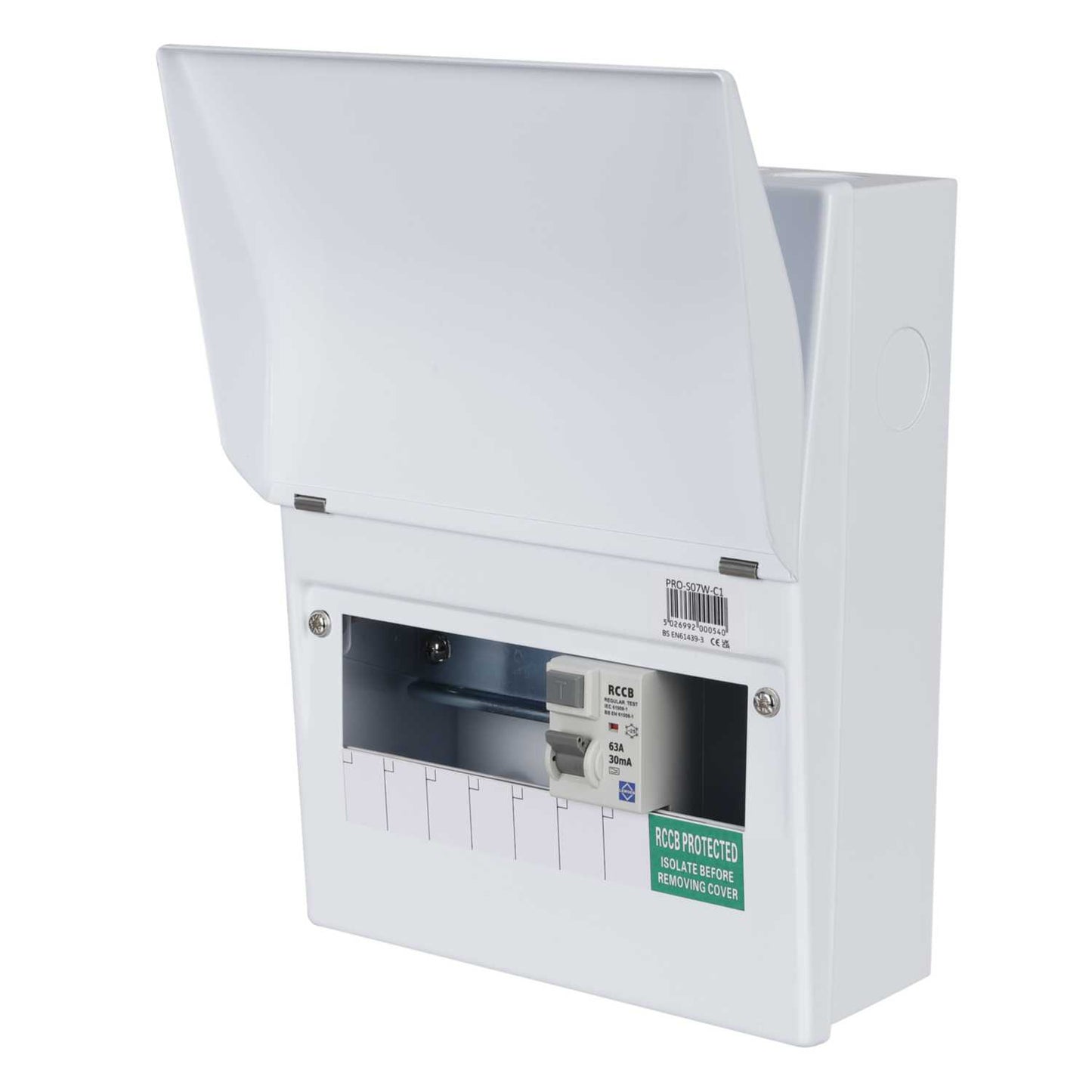 Lewden 7 Way 63A 30mA Type A RCD Incomer Metal Clad Consumer Unit with Square KOs