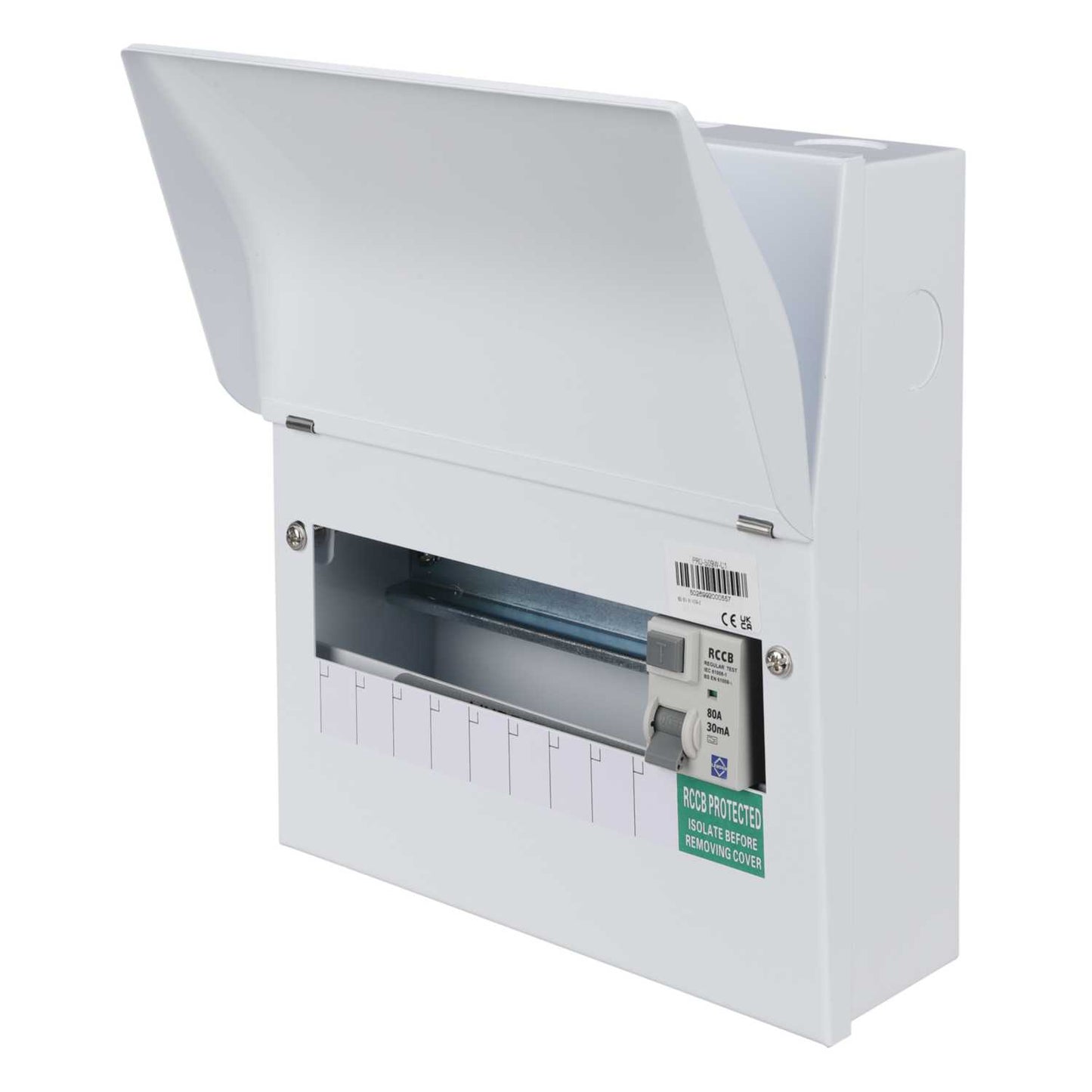 Lewden 9 Way 80A 30mA Type A RCD Incomer Metal Clad Consumer Unit with Square KOs