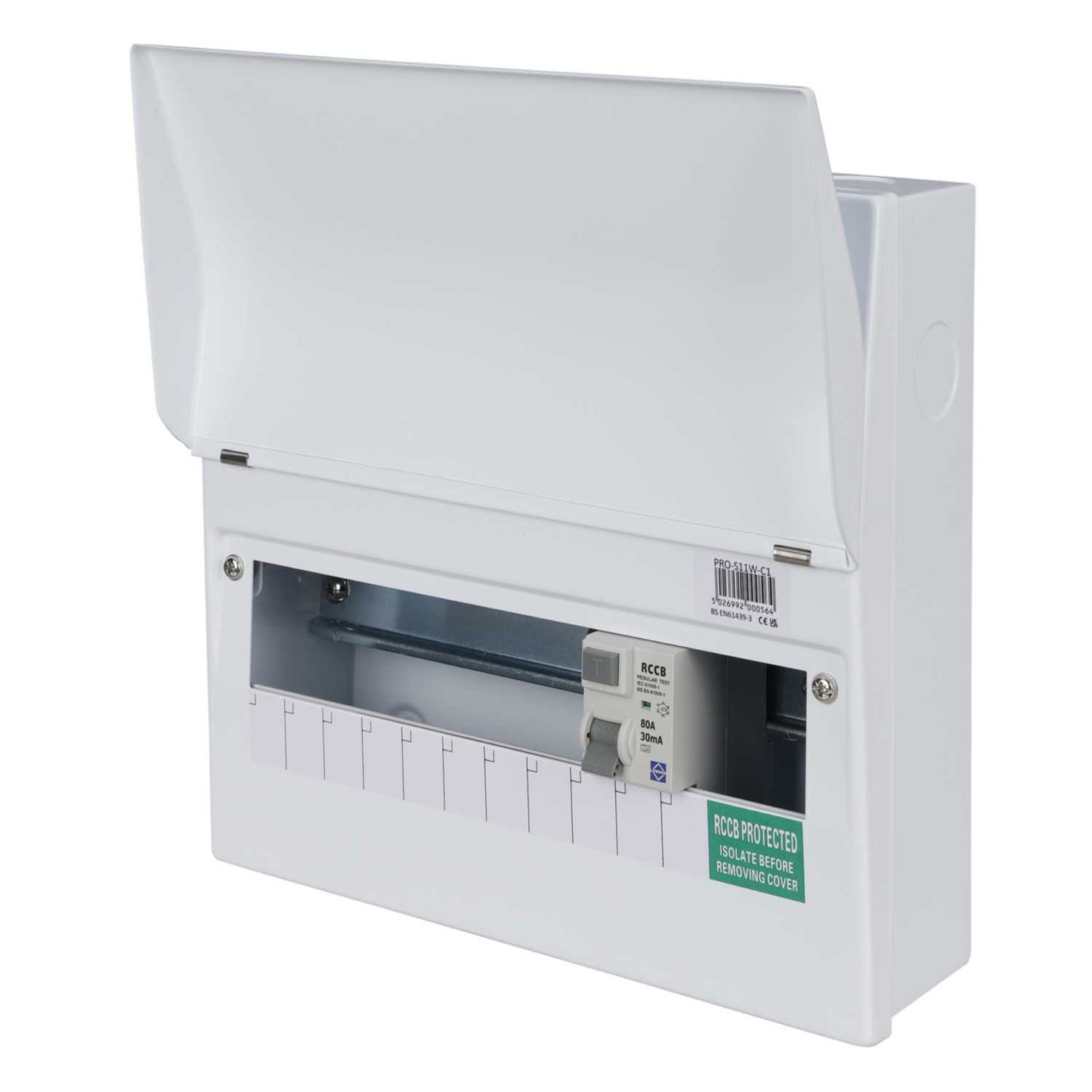 Lewden 11 Way 80A 30mA Type A RCD Incomer Metal Clad Consumer Unit with Square KOs